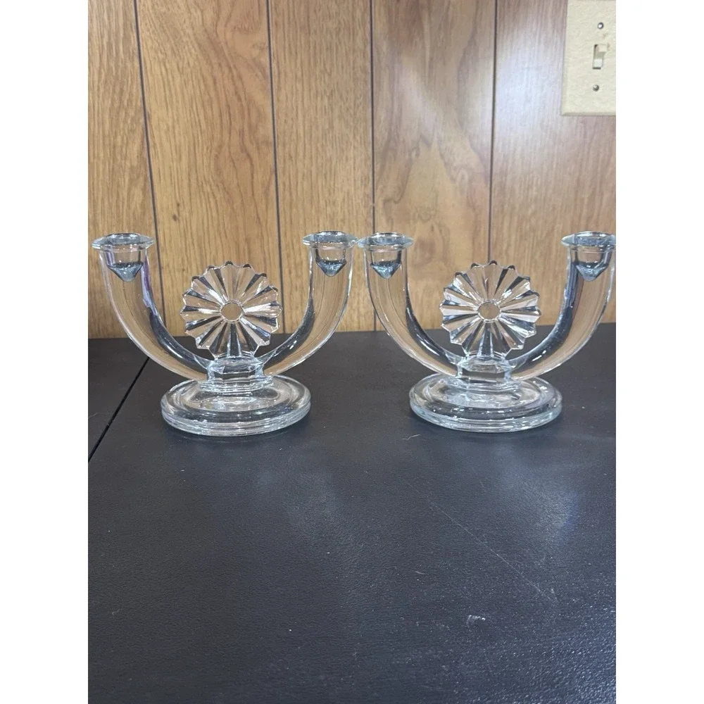 Pair Of ‎ Vintage Fostoria  Double Candelabra Candlestick Holders